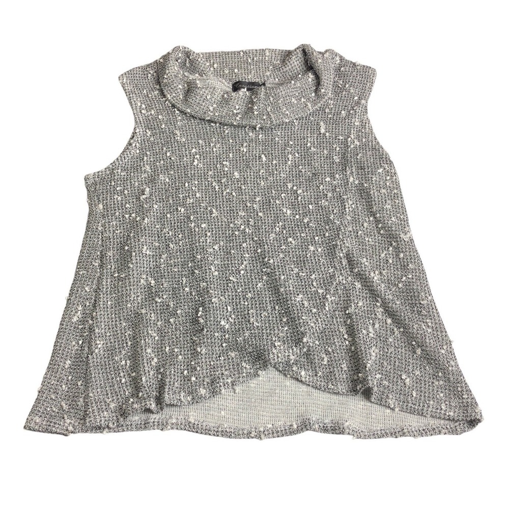 Creation Sweater Top Womens 1X Gray Boucle Cowl Neck Sleeveless Layered Boho